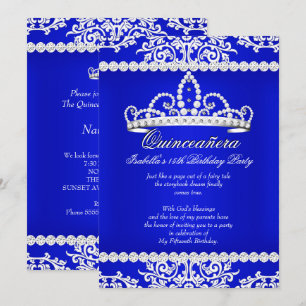 Convites Tiara Azul Real para Festa de 15 Anos Quinceanera