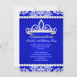 Convites Tiara Azul Real para Festa de 15 Anos Quinceanera