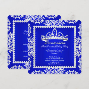 Convites Tiara Azul Real para Festa de 15 Anos Quinceanera