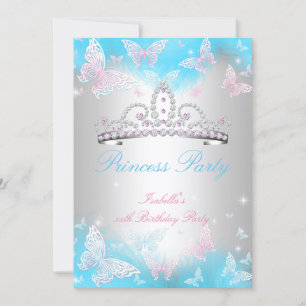 Convites Tiara Azul Teal Festa da Princesa Borboleta Rosa 2