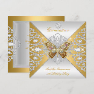 Convites Tiara Borboleta Prata Dourada para Festa de 15 Ano