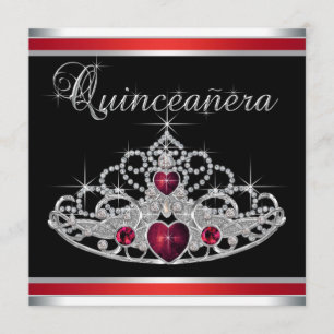 Convites Tiara branca preta vermelha Quinceanera