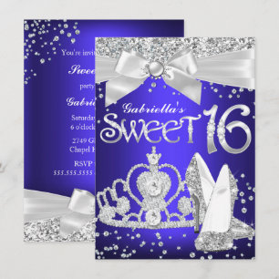 Convites Tiara Brilhante & Saltos Sweet 16 Azul Royal roxo
