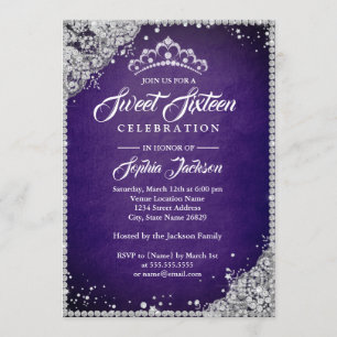 Convites Tiara Brilho de Renda de Diamante Roxo Sweet Sixte