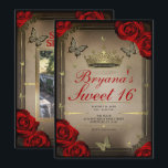 Convites Tiara Butterflies e Rosa vermelha Sweet 16 Foto<br><div class="desc">Personalize como quiser. Substitua a foto no verso por sua própria foto ou remova a foto juntos.</div>