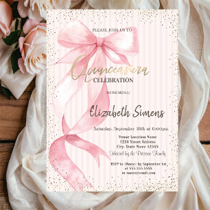 Convites Tiara, Confetes, Listras de Laço Rosa Quinceañera