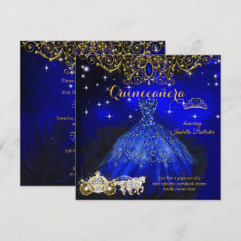 Convites Tiara Conto de Fadas Azul Real Aniversário de Quin