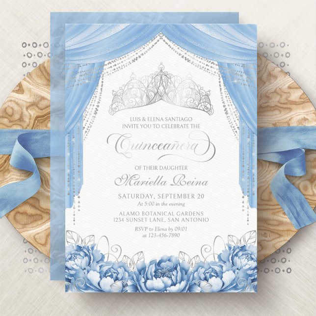 Convites Tiara Coroa Azul Claro Quinceanera (Criador carregado)
