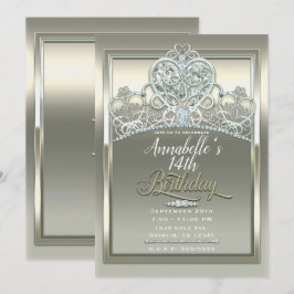 Convites Tiara de Aniversário Princesa Coração de Platina M
