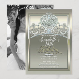 Convites Tiara de Aniversário Princesa Coração de Platina M