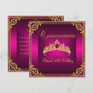 Convites Tiara de Aniversário Quinceanera Rosa Joia Dourada