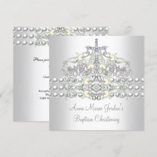 Convites Tiara de Batismo Prata Pérola Branca Diamante
