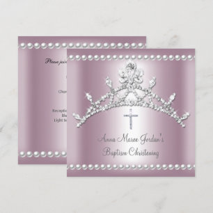 Convites Tiara de Batismo Rosa Prata Pérola Branca Diamante