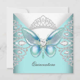 Convites Tiara de Borboleta Azul Turquesa Quinceanera Festa