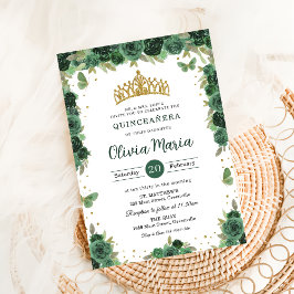Convites Tiara de borboletas florais esmeralda Quinceañera