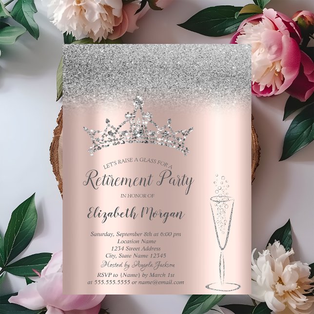 Convites Tiara de Brilho Prateado Rosa Dourada Vidro Aposen (Criador carregado)