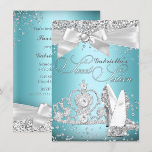 Convites Tiara de Brilho & Saltos Sweet Sixteen Azul