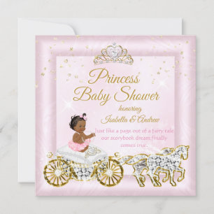 Convites Tiara de Chá de Bebê Princesa Carruagem Rosa Étnic