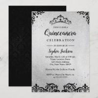 Tiara de Damasco Prata Preto Quinceanera