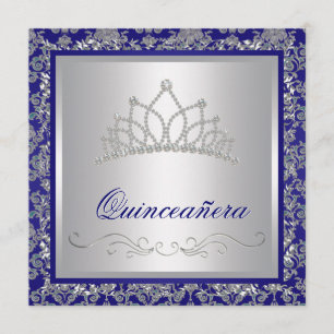 Convites Tiara de Diamante Azul Royal Quinceanera