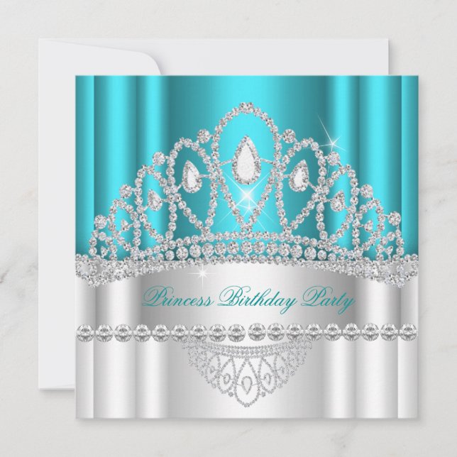 Convites Tiara de Diamante Branco da Princesa Verde-Azulada (Frente)
