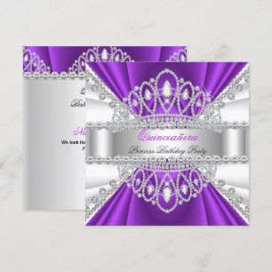 Convites Tiara de Diamante Branco Roxo Princesa Quinceanera
