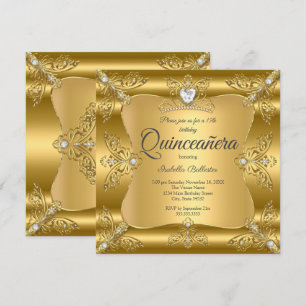 Convites Tiara de Diamante Dourado para Festa de 15 Anos Qu
