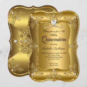 Convites Tiara de Diamante Dourado para Festa de Aniversári