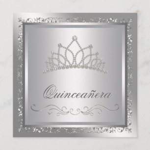 Convites Tiara de Diamante Elegante Quinceanera Prata Damas