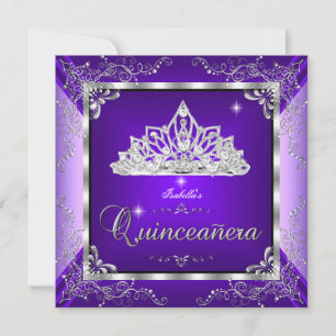 Convites Tiara de Diamante Prata Lavanda Roxo Quinceanera