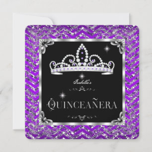 Convites Tiara de Diamante Prata Preto Roxo Quinceanera