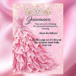 Convites Tiara de Diamante Prata Rosa Bonita Quinceanera