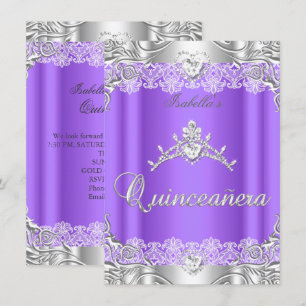 Convites Tiara de Diamante Prata Roxo Quinceanera Festa de 