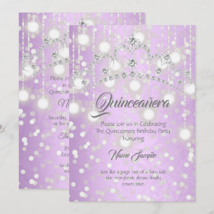 Convites Tiara de Diamante Prateado Roxo Bonito Quinceanera
