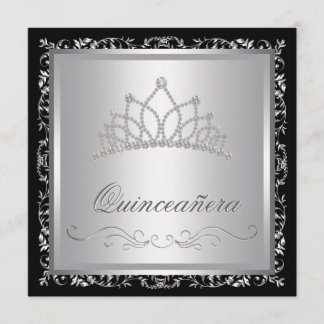 Convites Tiara de Diamante Preto Damasko Quinceanera