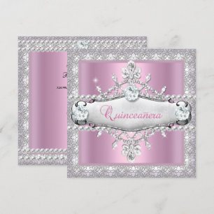 Convites Tiara de Diamante Rosa de Aniversário de 15 Anos Q