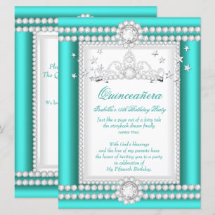 Convites Tiara de Diamante Teal Jade para Festa de 15 Anos 