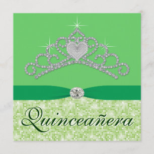 Convites Tiara de Diamante Verde Lima Quincenera Verde