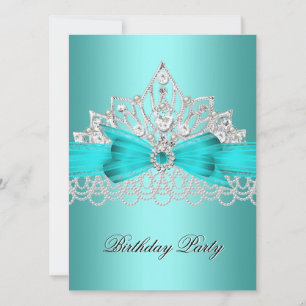 Convites Tiara de Diamantes Azul Turquesa Elegante Joia Pér