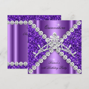 Convites Tiara de Diamantes Brilho Roxo para Aniversário de
