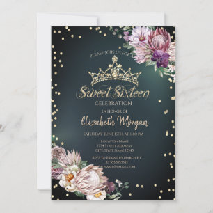 Convites Tiara de Diamantes Flores Tropicais Verde Sweet 16