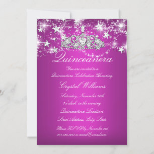 Convites Tiara de Estrelas Rosa Quente Quinceanera