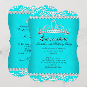 Convites Tiara de Festa de 15 Anos Aqua Teal Quinceanera
