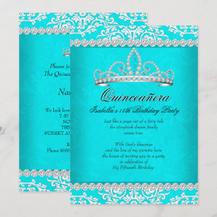 Convites Tiara de Festa de 15 Anos Aqua Teal Quinceanera