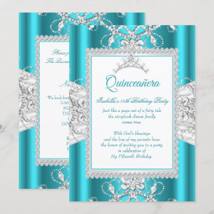 Convites Tiara de Festa de 15 Anos Quinceanera Azul Turques