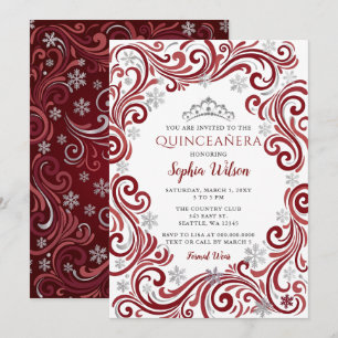Convites Tiara de Flocos de Neve Vermelhos Prata Quinceañer