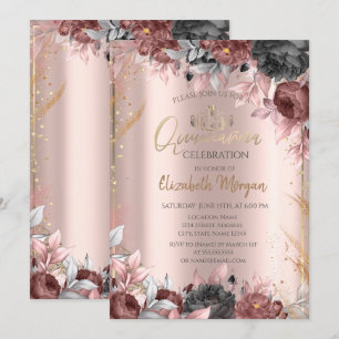 Convites Tiara de Flores Chic, Diamantes Rosa Dourado Quinc