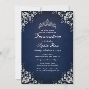 Convites Tiara de Joia Azul Butterfly Quinceanera