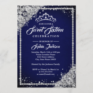 Convites Tiara de Lantejoulas Diamante Azul-Marinho Sweet S