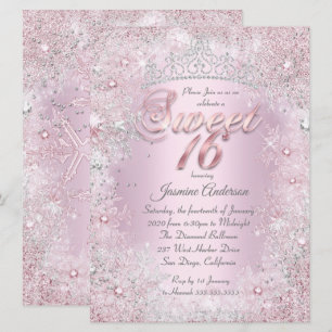 Convites Tiara de Natal Rosa Prata Sweet 16